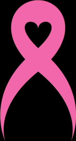 Pink Ribbon With Heart Symbol PNG