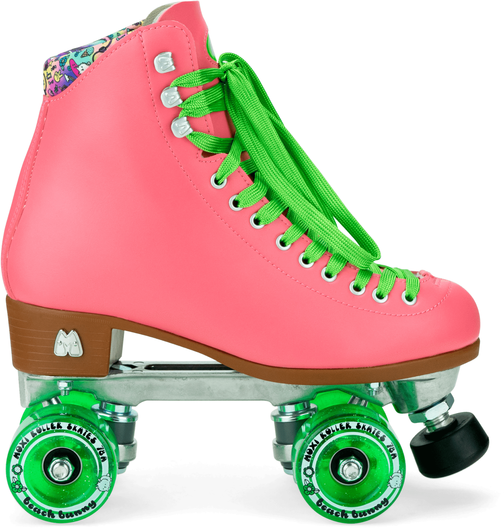 Pink Roller Skatewith Green Lacesand Wheels PNG