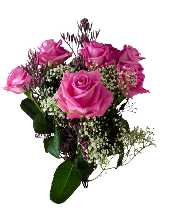 Pink Rose Bouquet Birthday Celebration PNG