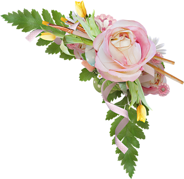 Pink_ Rose_ Bouquet_with_ Ribbons PNG