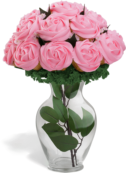 Pink Rose Bouquetin Glass Vase PNG