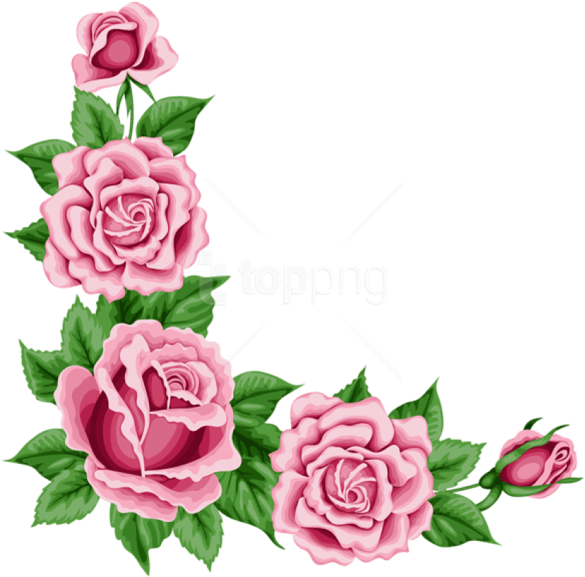 Pink Rose Corner Flower Border PNG