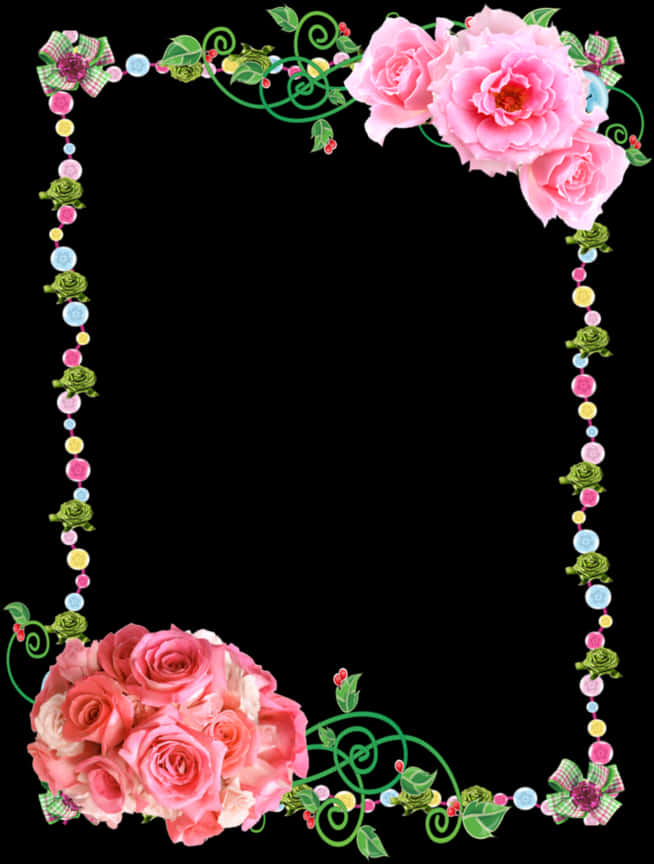Pink Rose Floral Frame PNG
