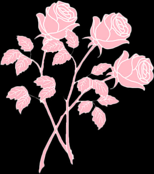 Pink Rose Silhouetteon Black Background PNG