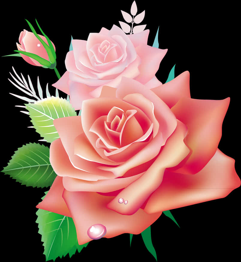 Pink Rose Vector Art PNG