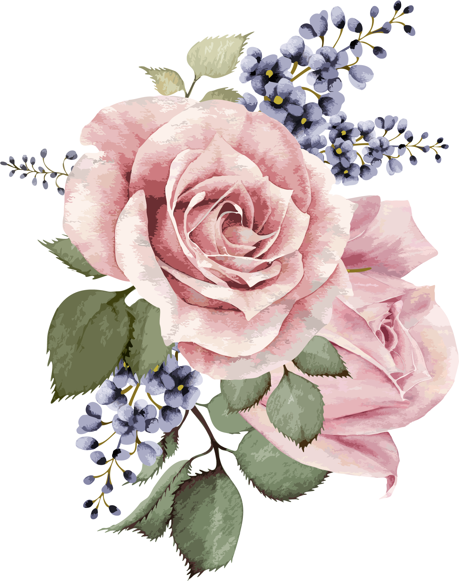 Pink Rose Watercolor Floral Arrangement PNG