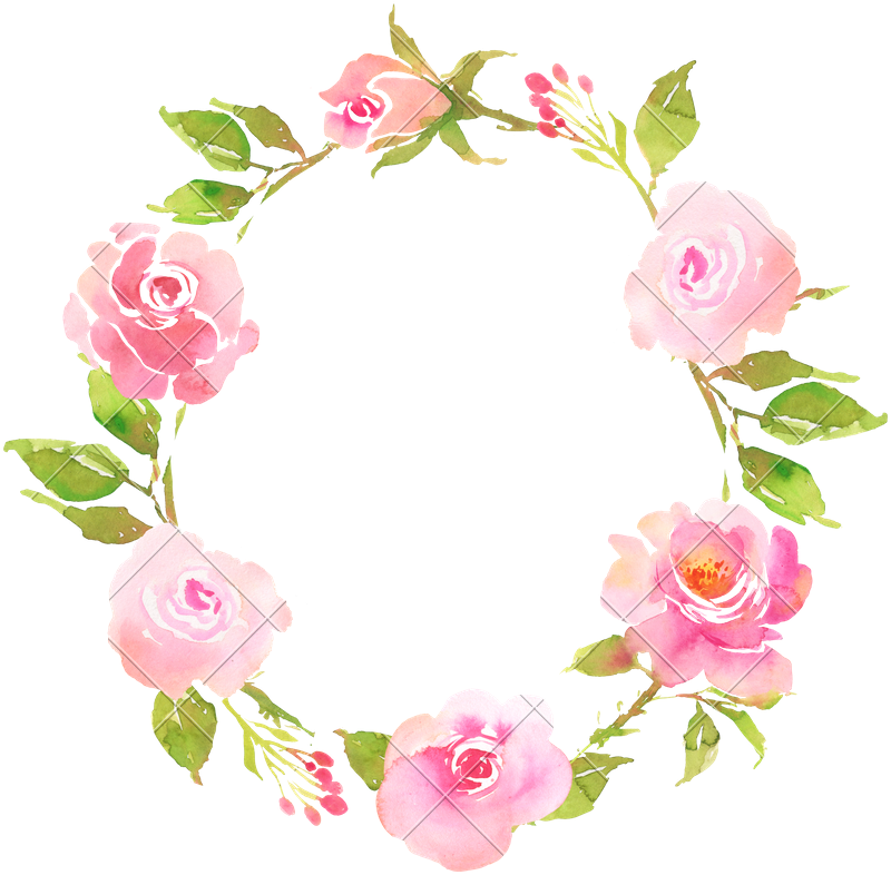 Pink Rose Watercolor Wreath PNG