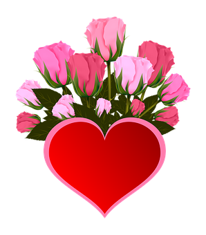 Pink Roses Love Heart Graphic PNG