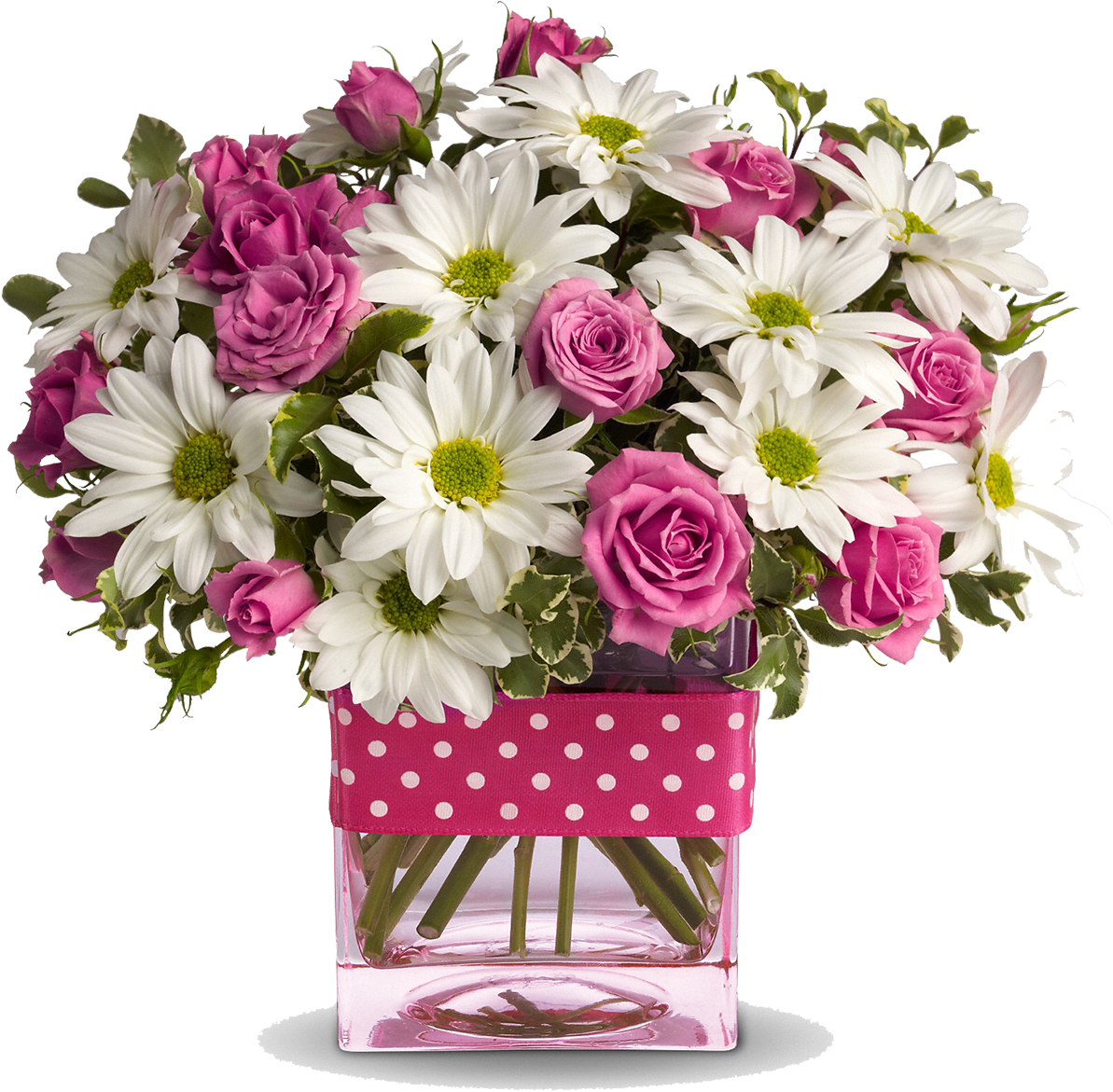Pink Roses White Daisies Birthday Bouquet PNG