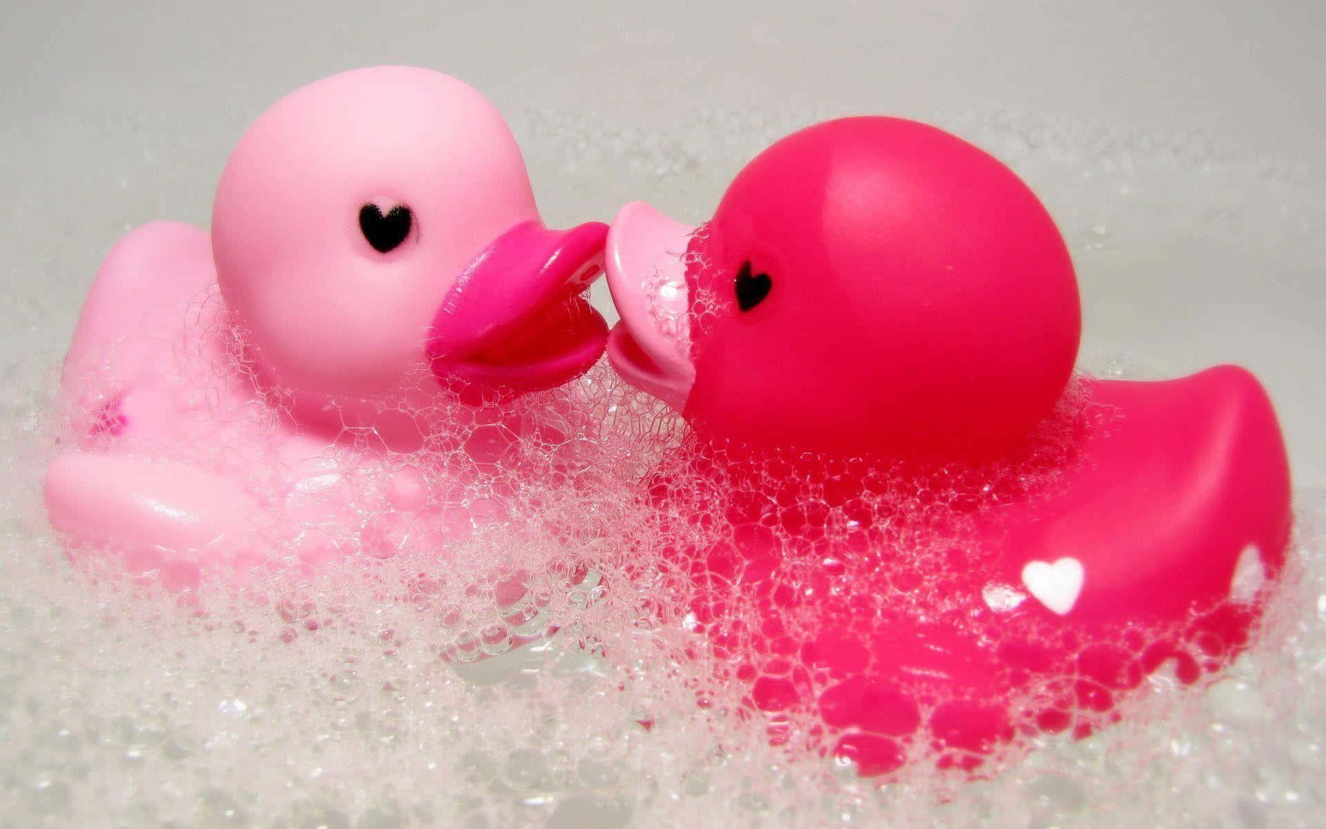 Pink Rubber Ducksin Bubbles Wallpaper