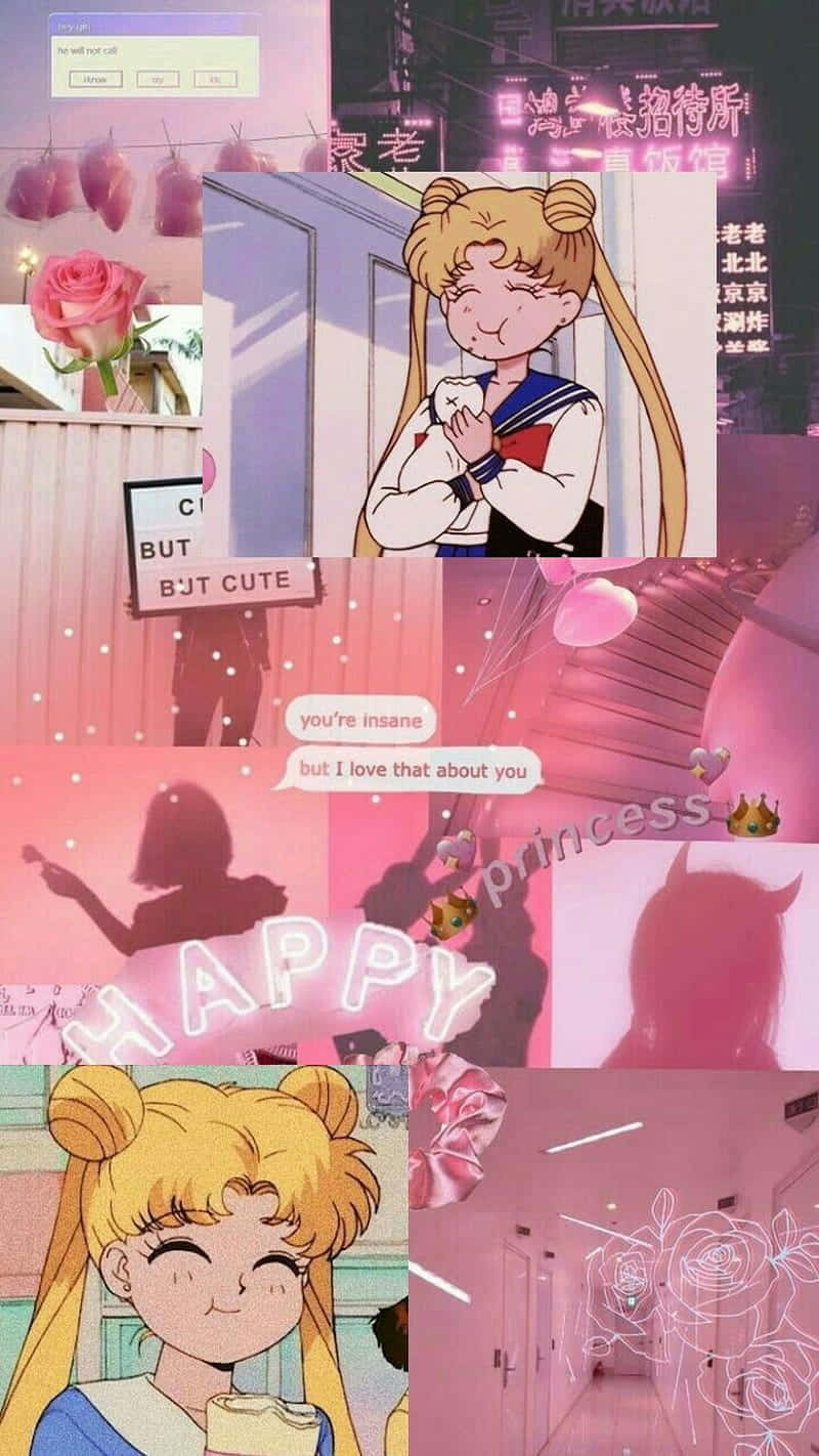 Pink Sailor Moon Aesthetic Collage Wallpaper