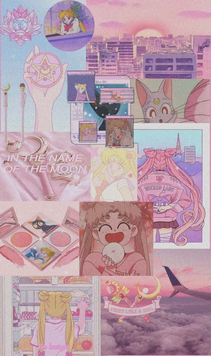 Pink Sailor Moon Collage Aesthetic Wallpaper