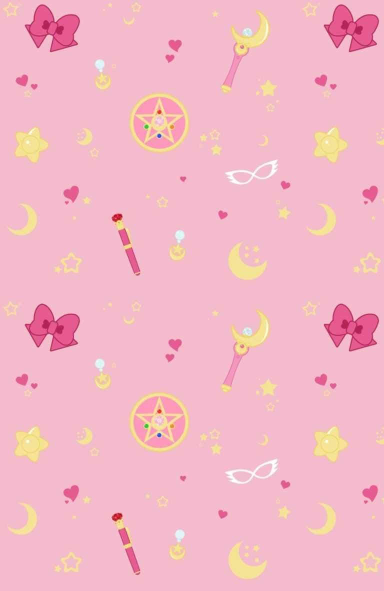 Pink Sailor Moon Pattern Wallpaper Wallpaper
