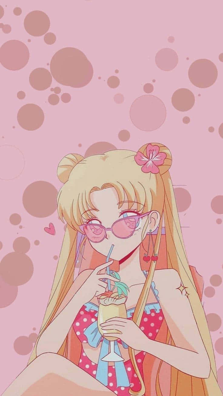 Pink Sailor Moon Sipping Drink Wallpaper