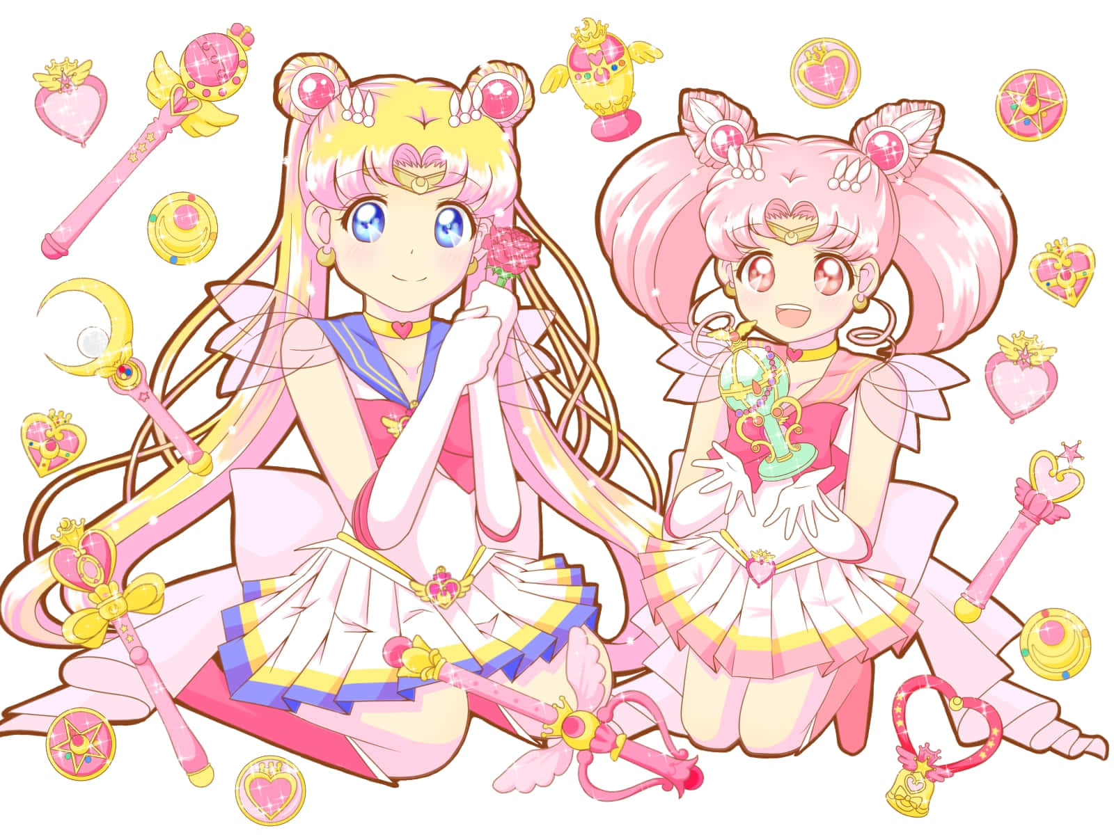 Pink Sailor Moonand Chibi Usa Wallpaper