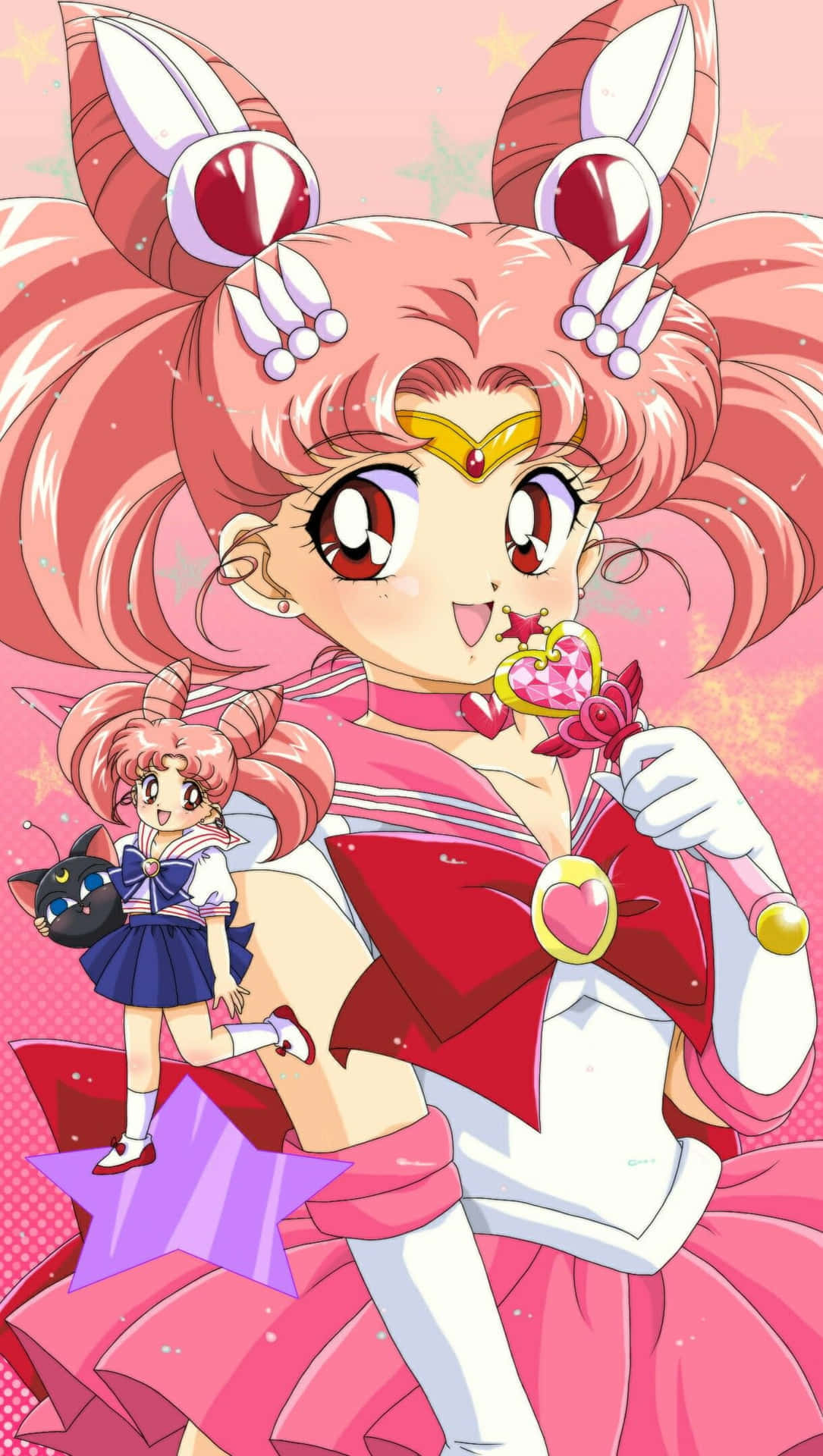 Pink Sailor Moonwith Compactand Luna Wallpaper