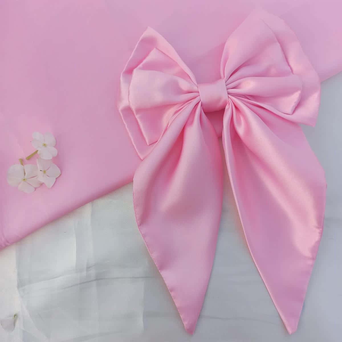Pink Satin Bow Floral Accent Wallpaper