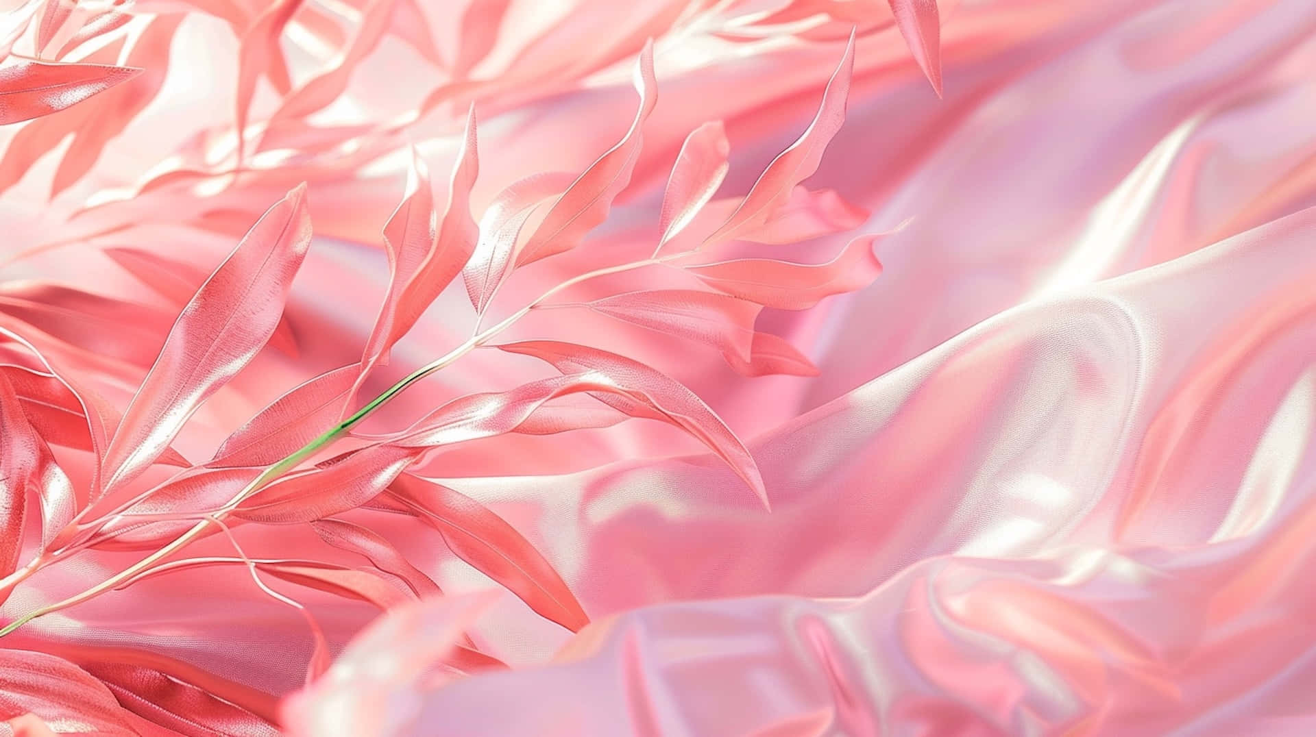 Pink Satinand Leaves Background Wallpaper