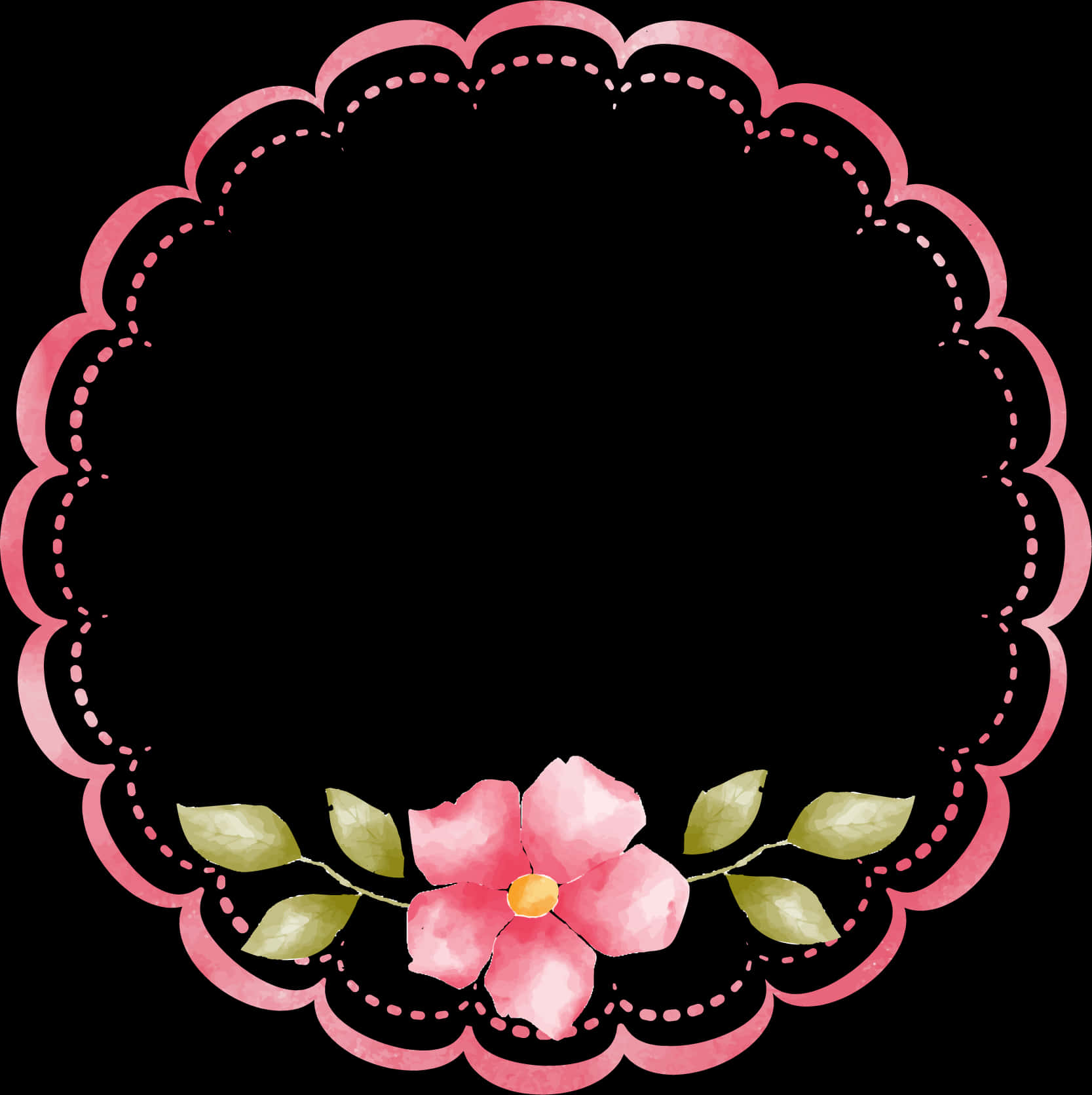 Pink Scalloped Framewith Flower PNG