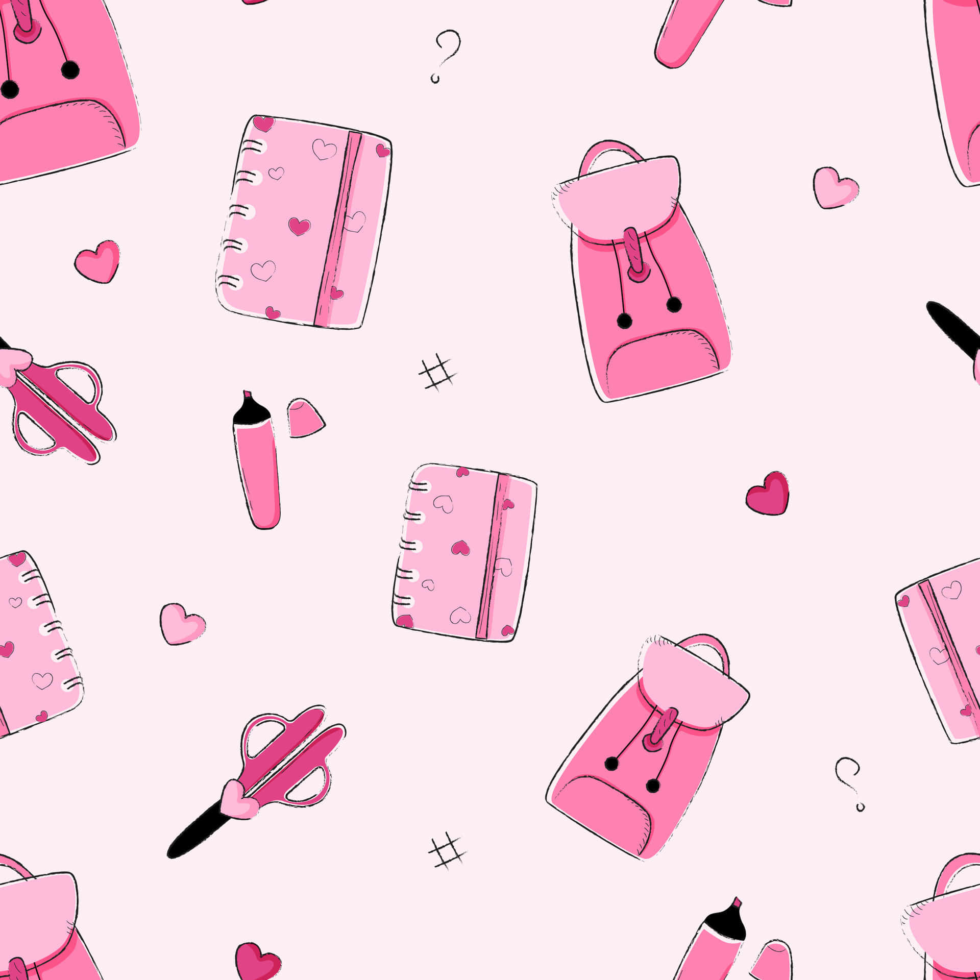 Pink School Supplies Pattern Wallpaper