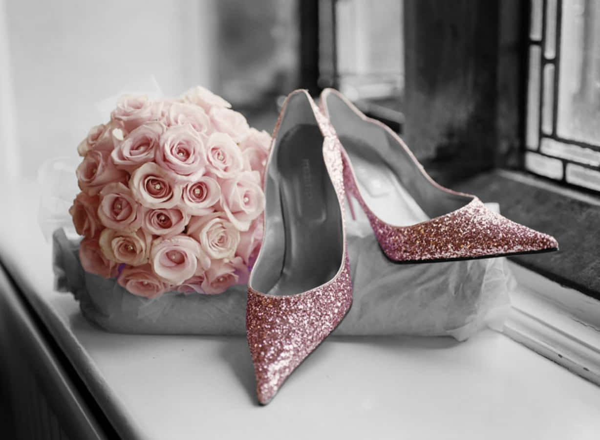 Stylish Pink Shoes on Grey Background Wallpaper