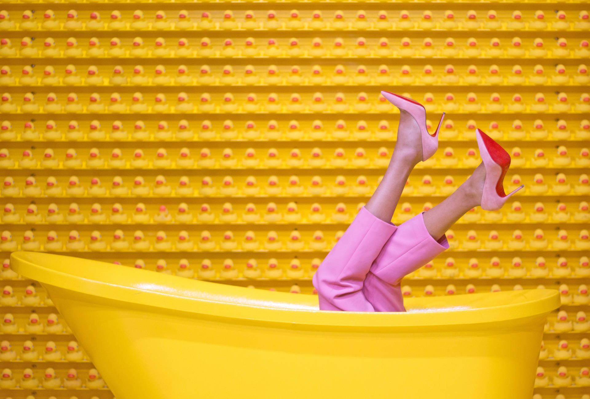 Pink Shoes Yellow Tub Wallpaper