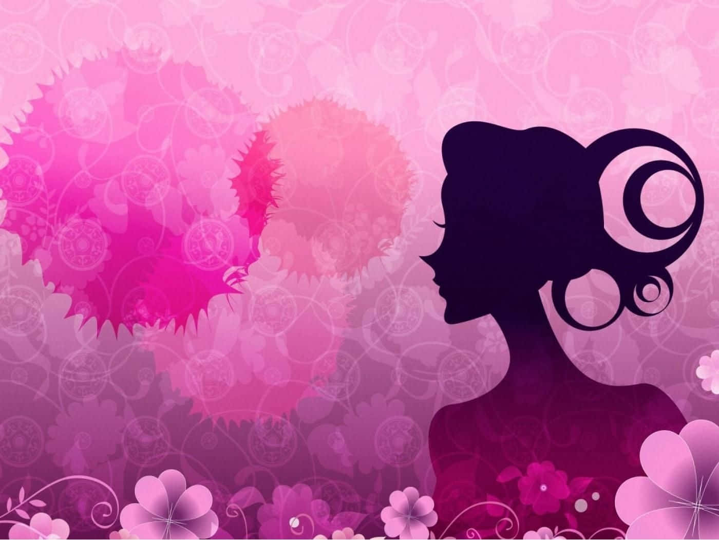 Pink Silhouette Happy Womens Day Wallpaper