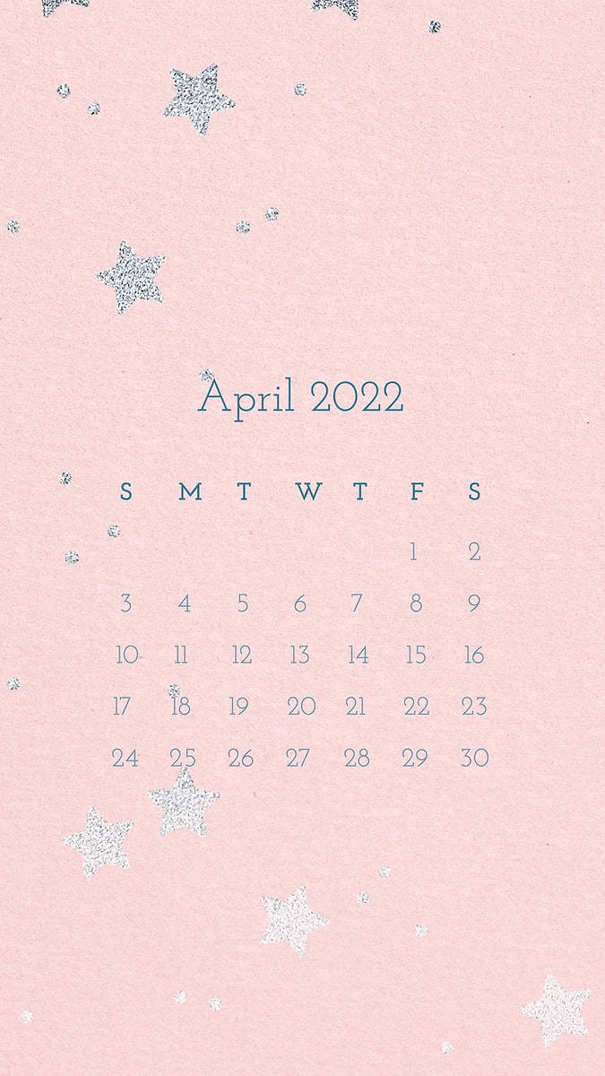 Pink Silver Stars April 2022 Calendar Background
