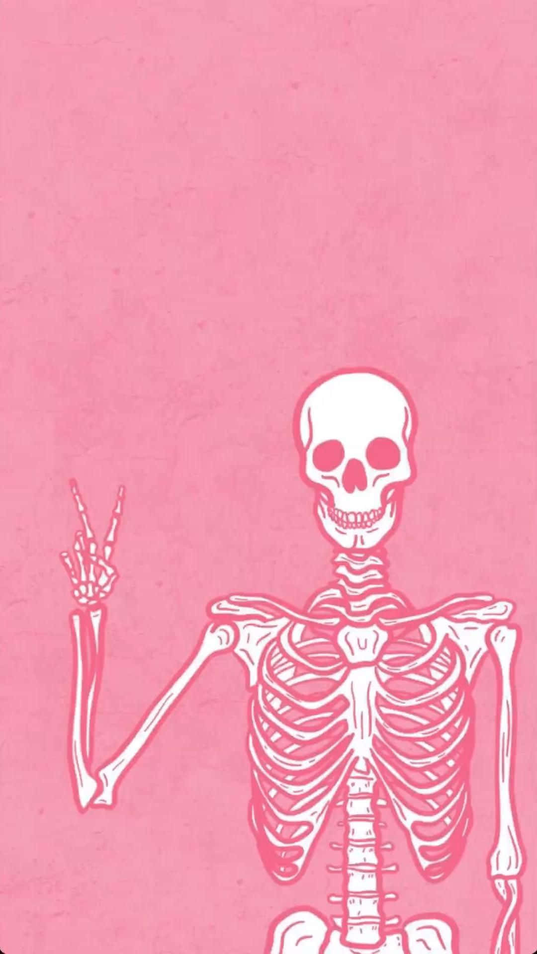 Pink Skeleton Peace Sign Halloween Aesthetic Wallpaper