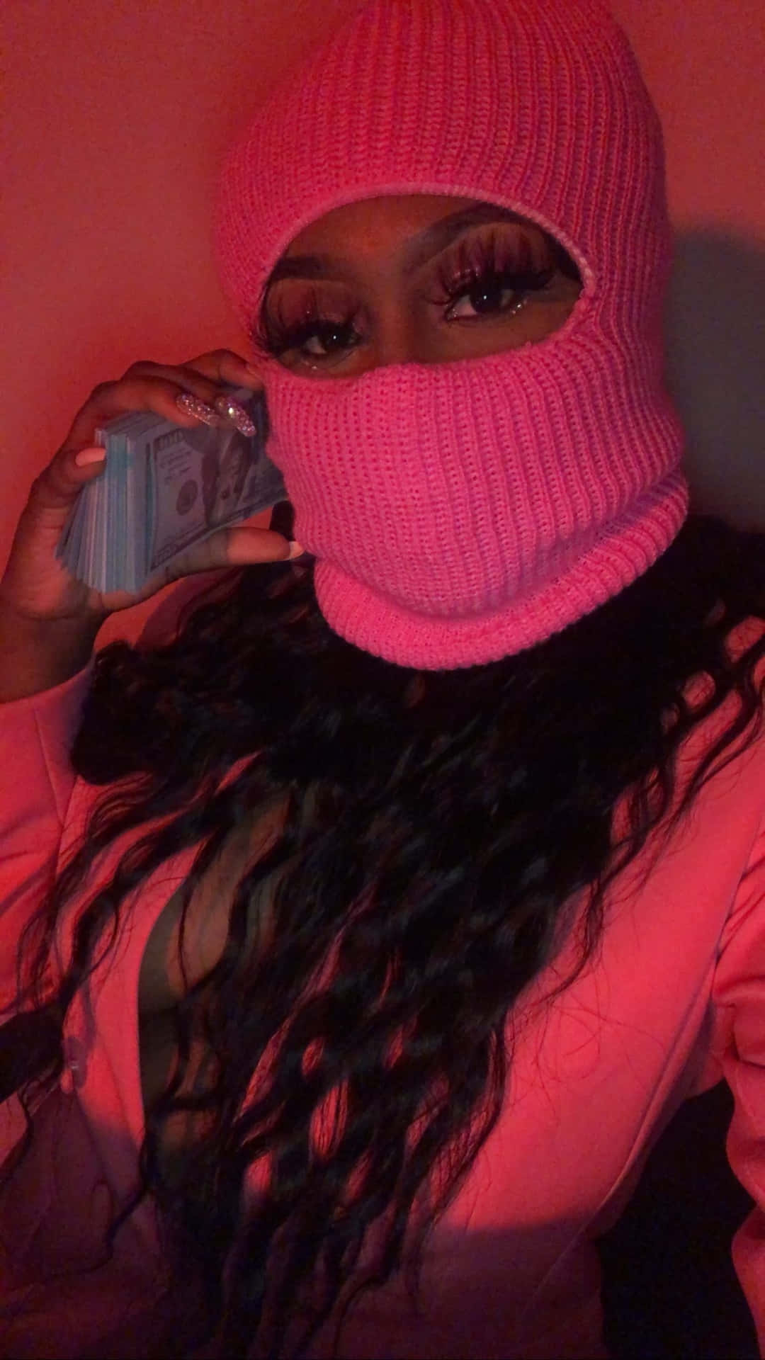 Glamour Ski Mask Pink Dengan Uang Tunai Wallpaper