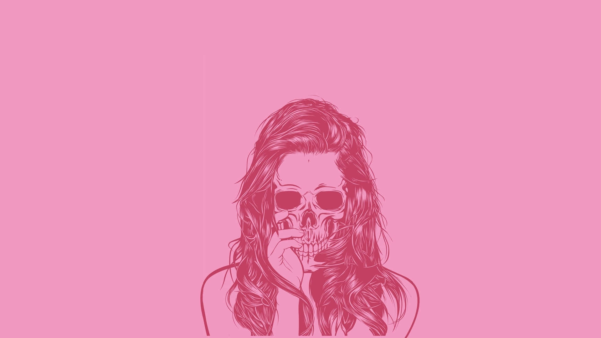 Pink Skull Aesthetic Woman Wallpaper