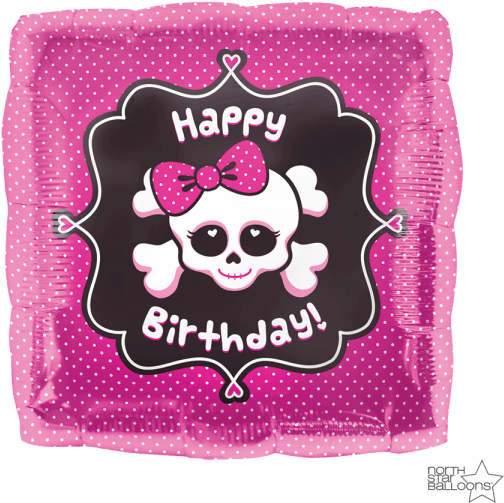 Pink Skull Happy Birthday Balloon PNG