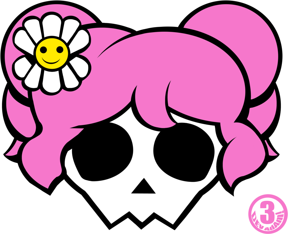 Pink Skull With Flower Clip_ Vector Art PNG