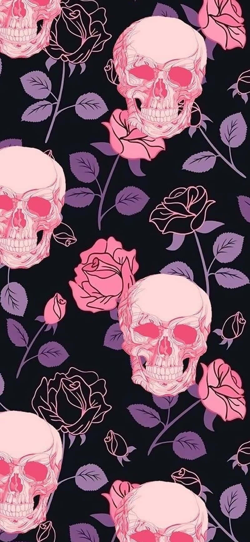 Pink Skullsand Roses Pattern Wallpaper