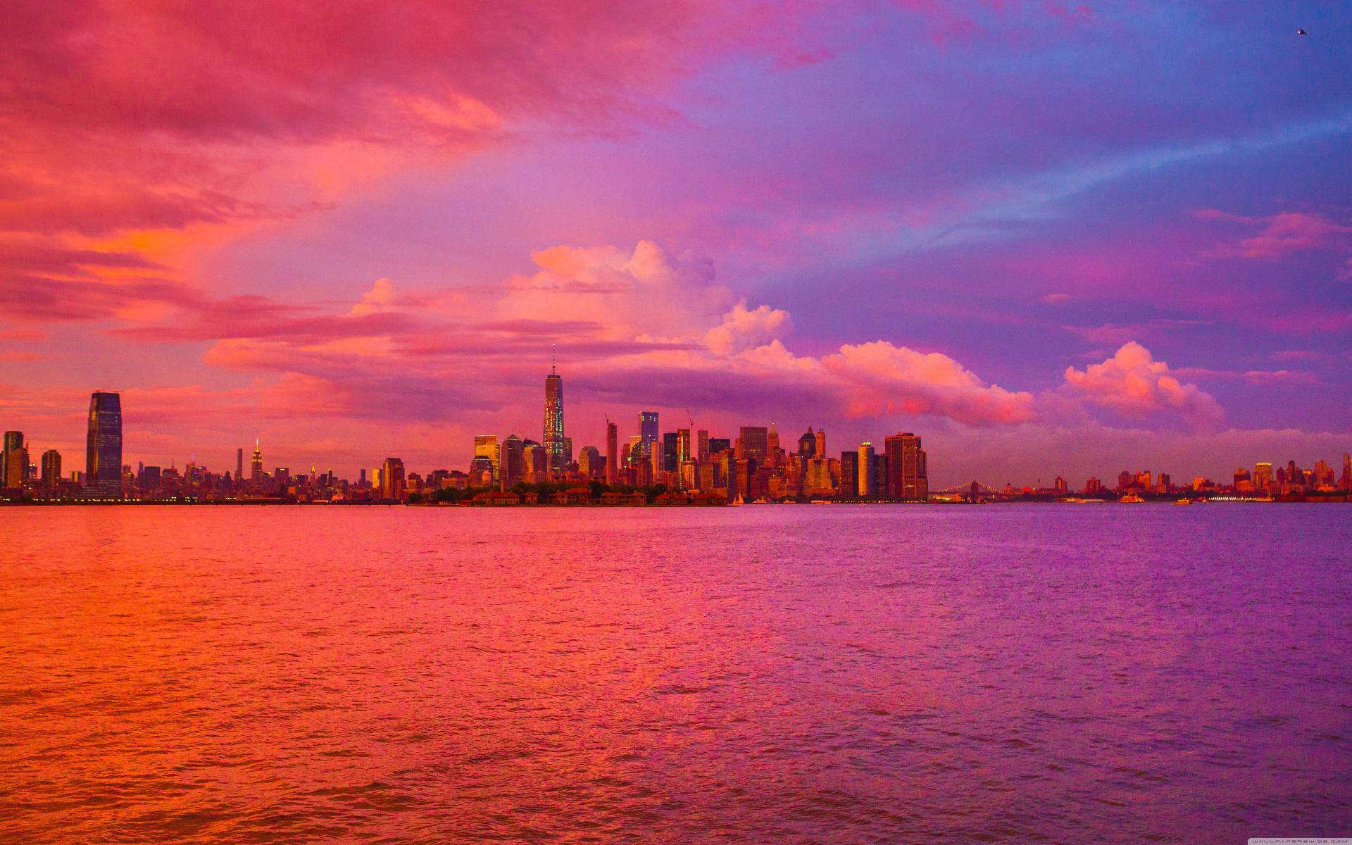 Pink Sky Above New Jersey City Wallpaper