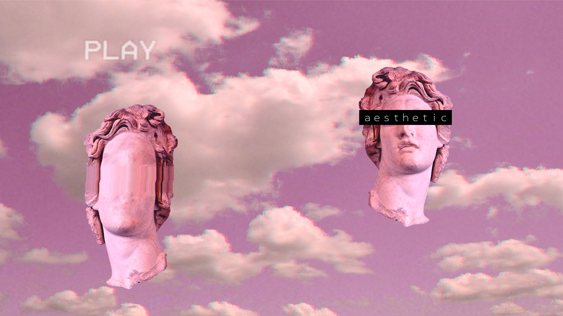 Pink Sky With Busts Vaporwave Desktop Wallpaper