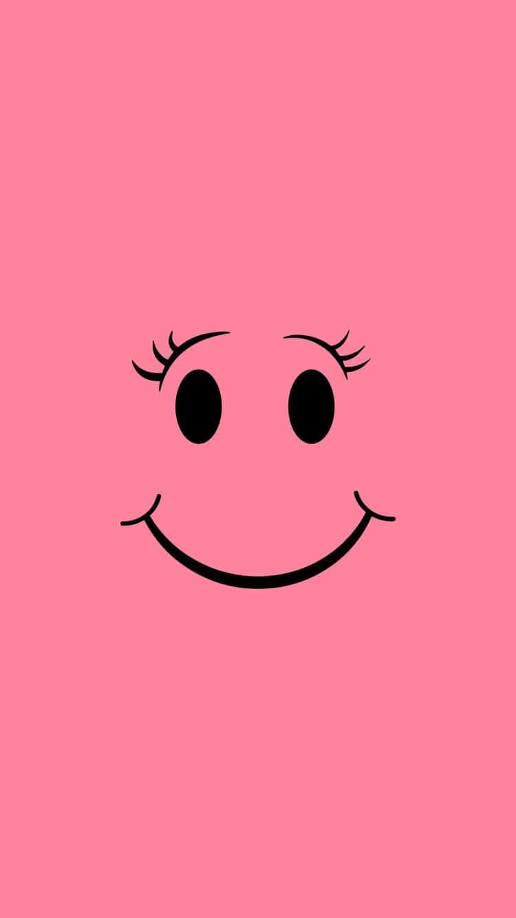 Pink Smiley Face With Eyelashes Wallpaper