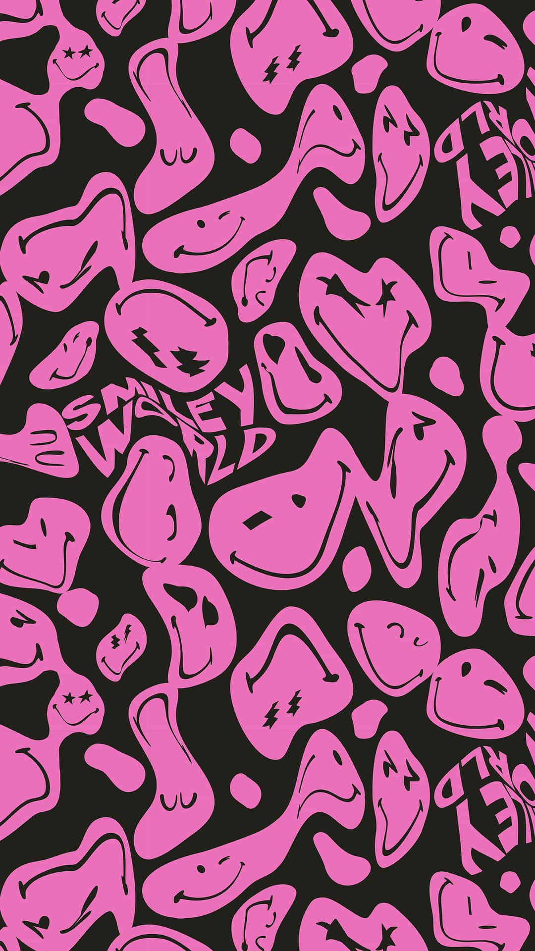 Pink Smiley Faceson Black Background Wallpaper