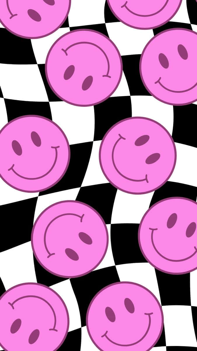 Pink Smiley Faceson Checkered Background Wallpaper