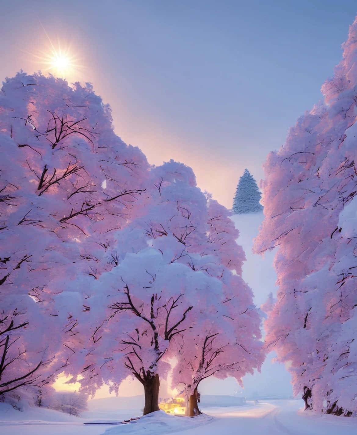 Download Pink Snowy Winter Sunrise Wallpaper | Wallpapers.com