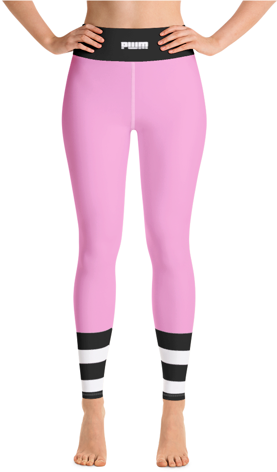 Pink Sport Leggingswith Striped Cuffs PNG