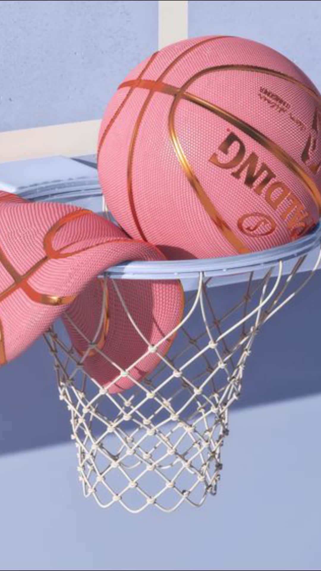 Enlyserød Basketball-bold Sidder I Et Net. Wallpaper