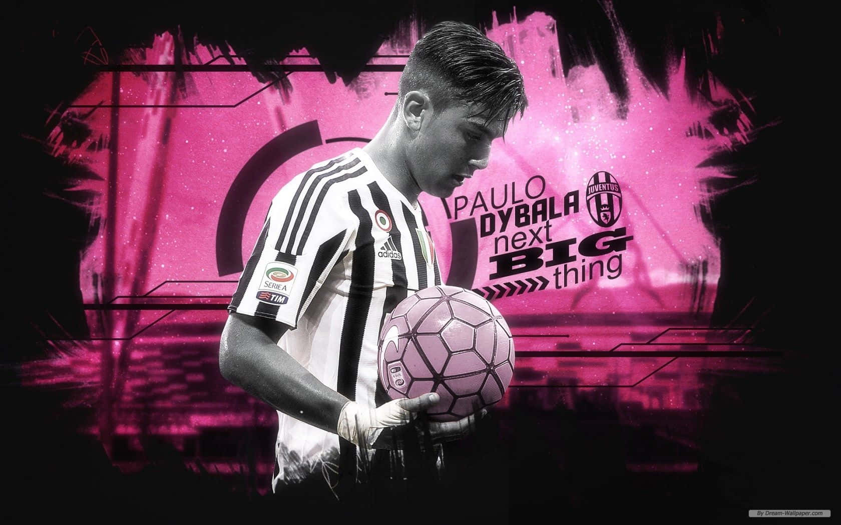A Soccer Player Holding A Ball In A Pink Background Wallpaper