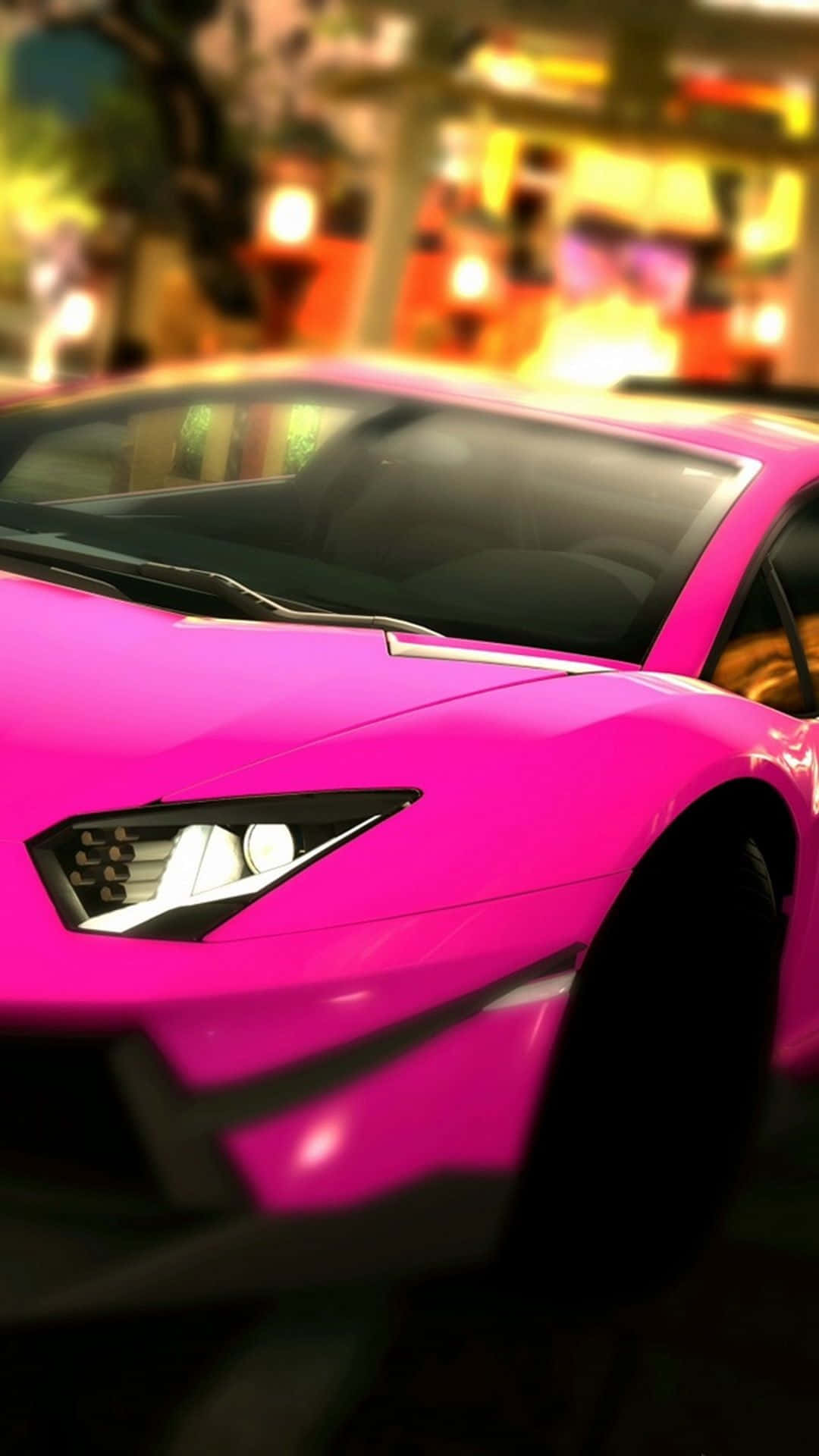 En pink bil kører ned ad gaden. Wallpaper