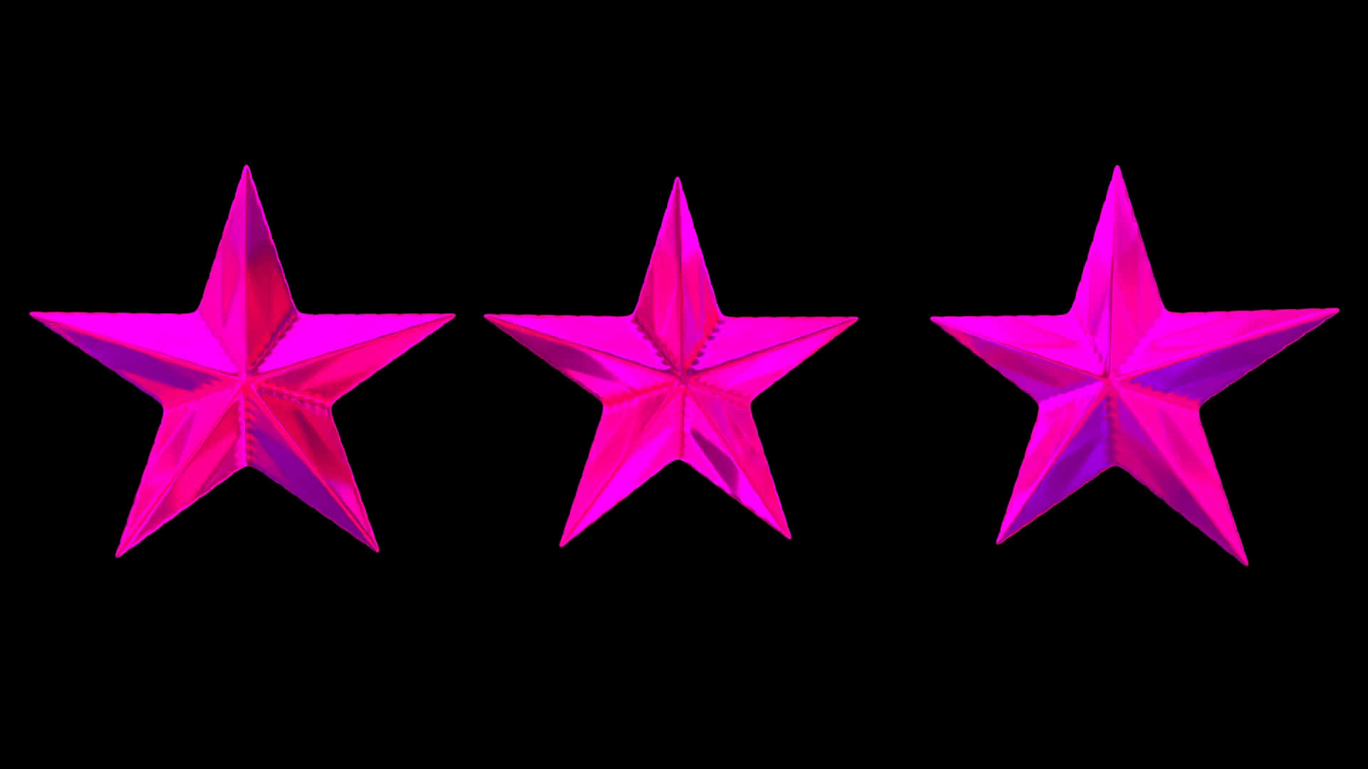 three pink stars on a black background