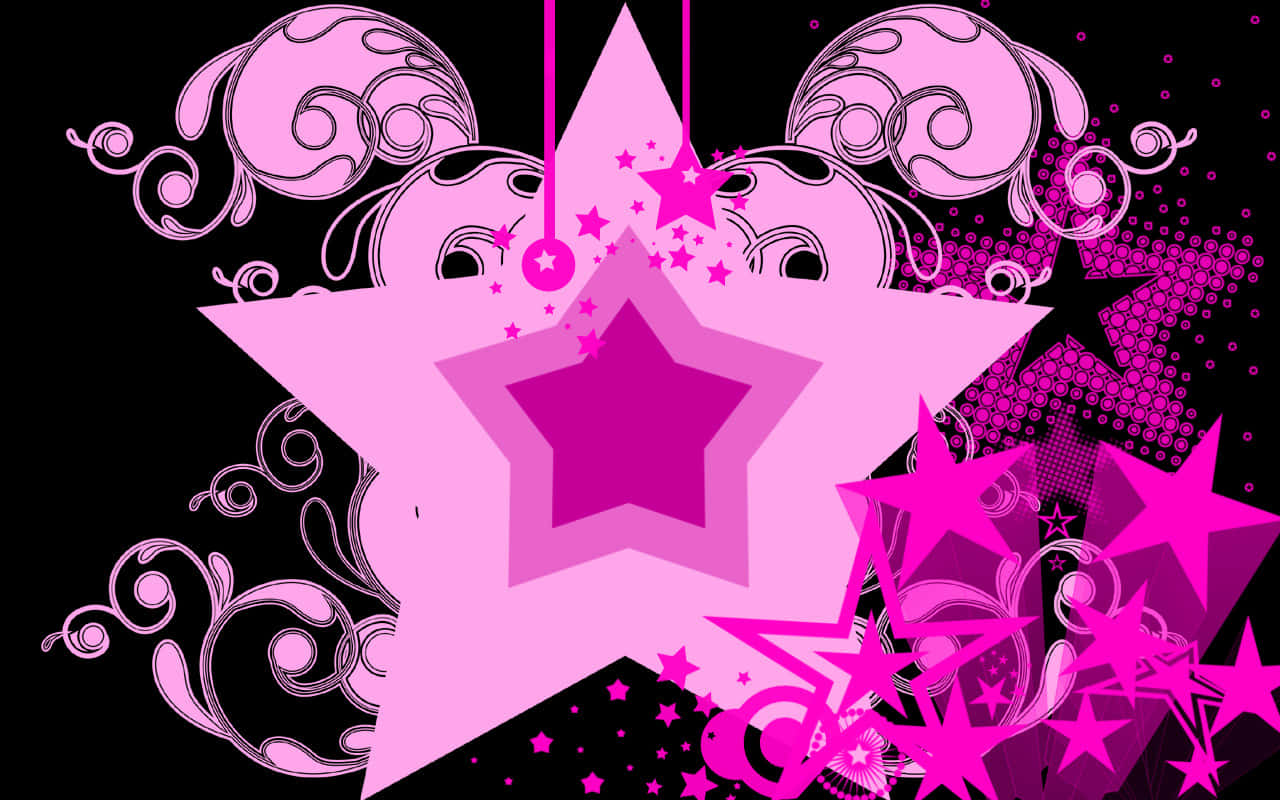 Bright pink star in the night sky.