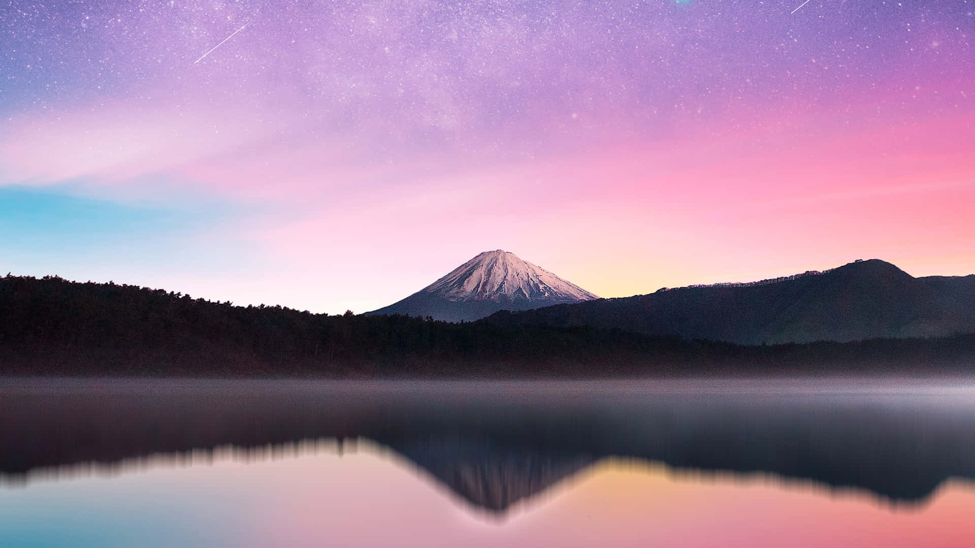 Cielostellato Rosa Sopra La Cima Del Monte Fuji. Sfondo