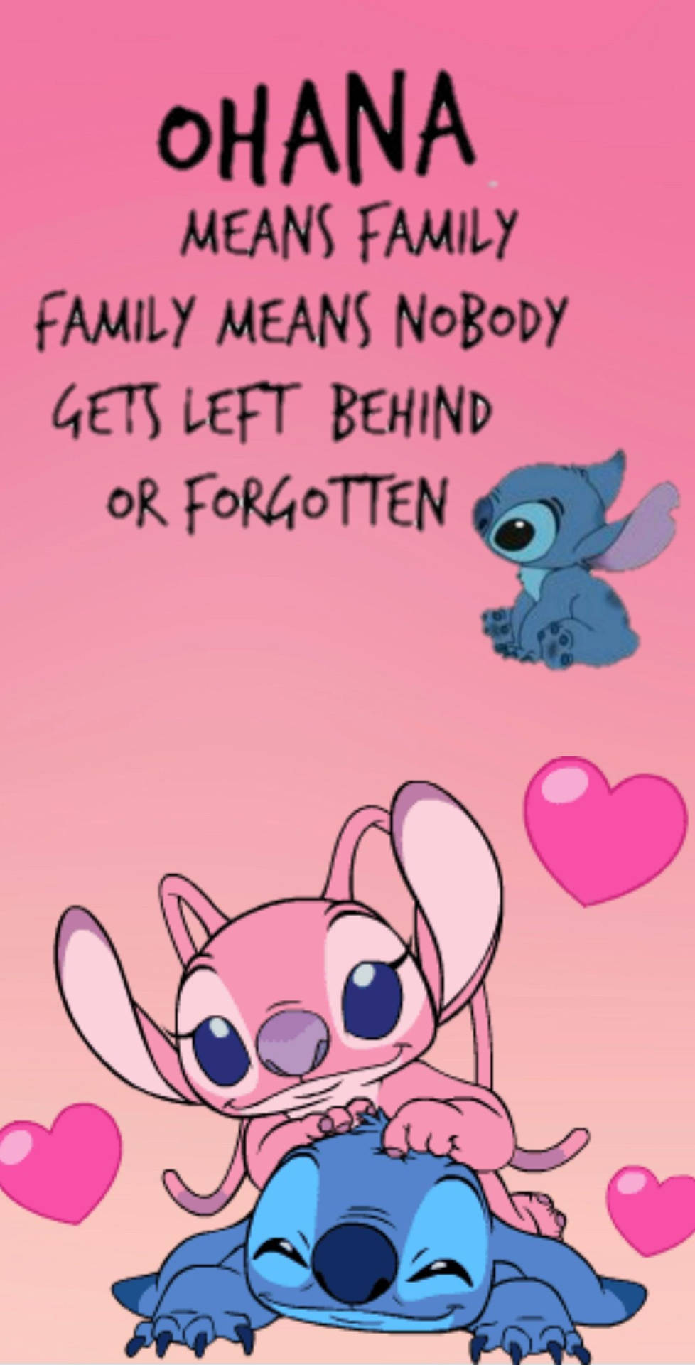 Blue And Pink Stitch Ohana Quote Wallpaper