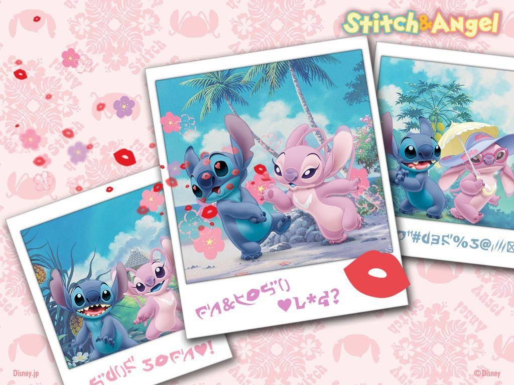 Pink Stitch And Blue Stitch Polaroid Wallpaper