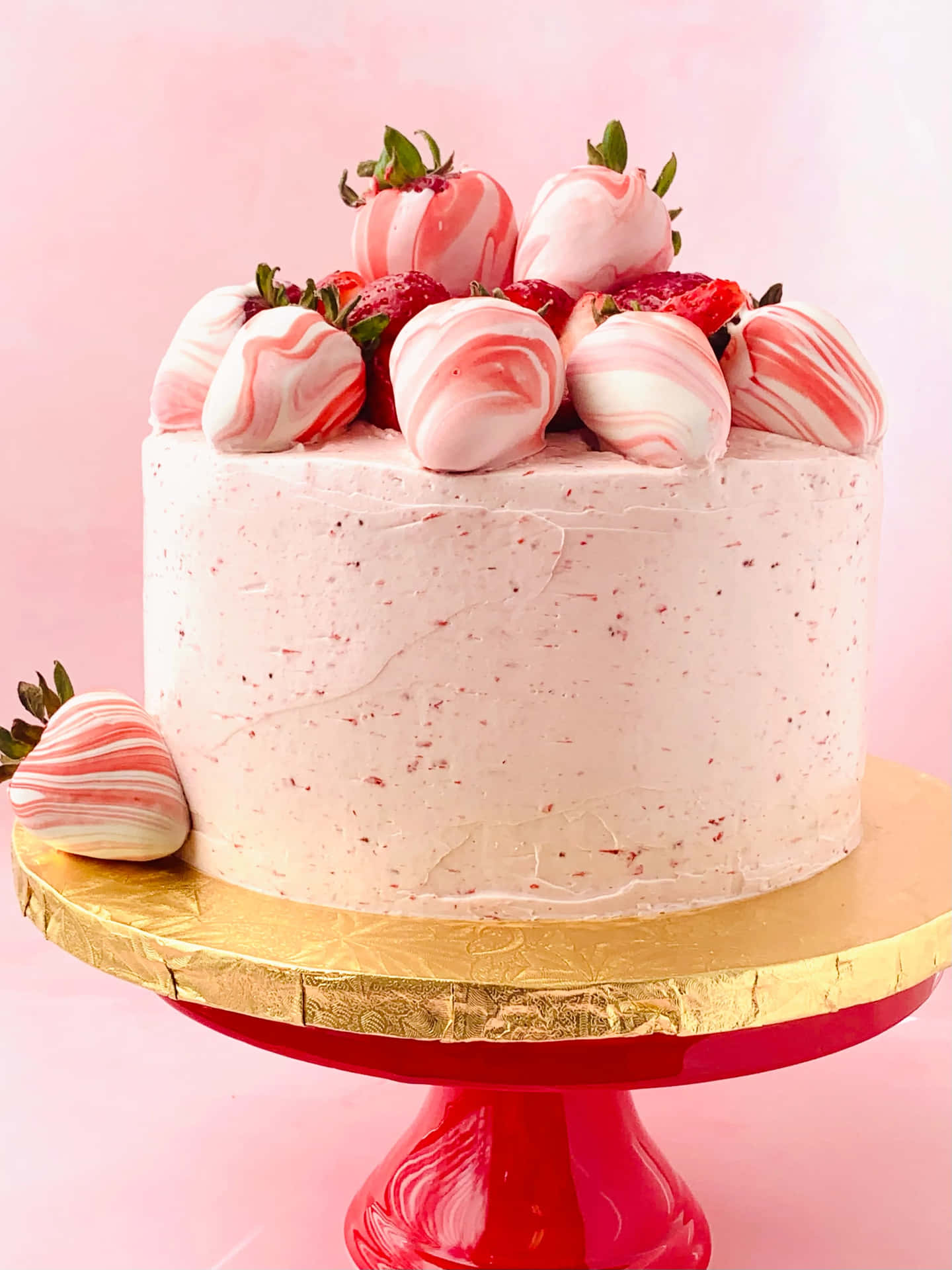 Pink Strawberry Cake Delicious Dessert Wallpaper